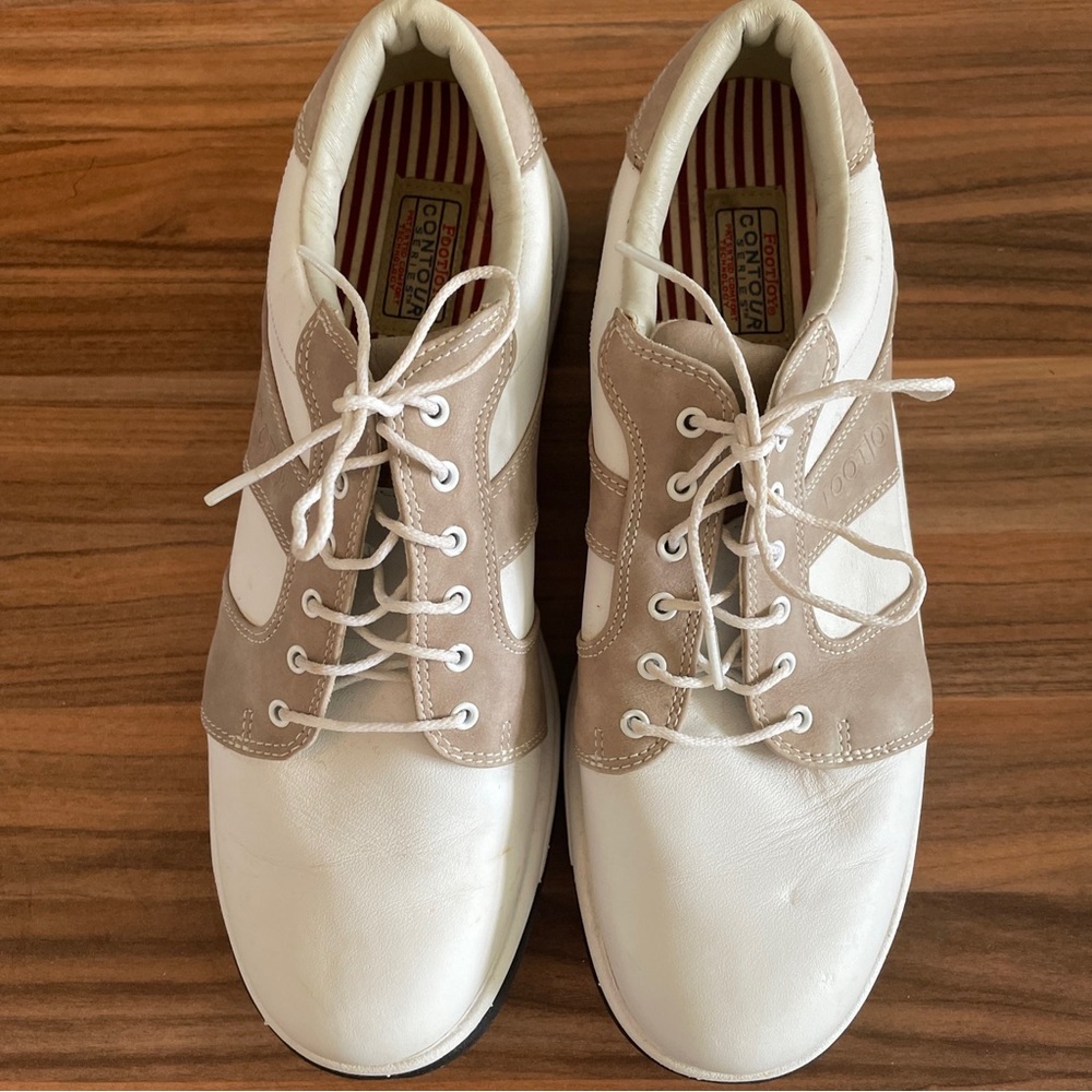 FootJoy "Contour Series" Women's Leather Sz 9 White & Beige Golf Shoes